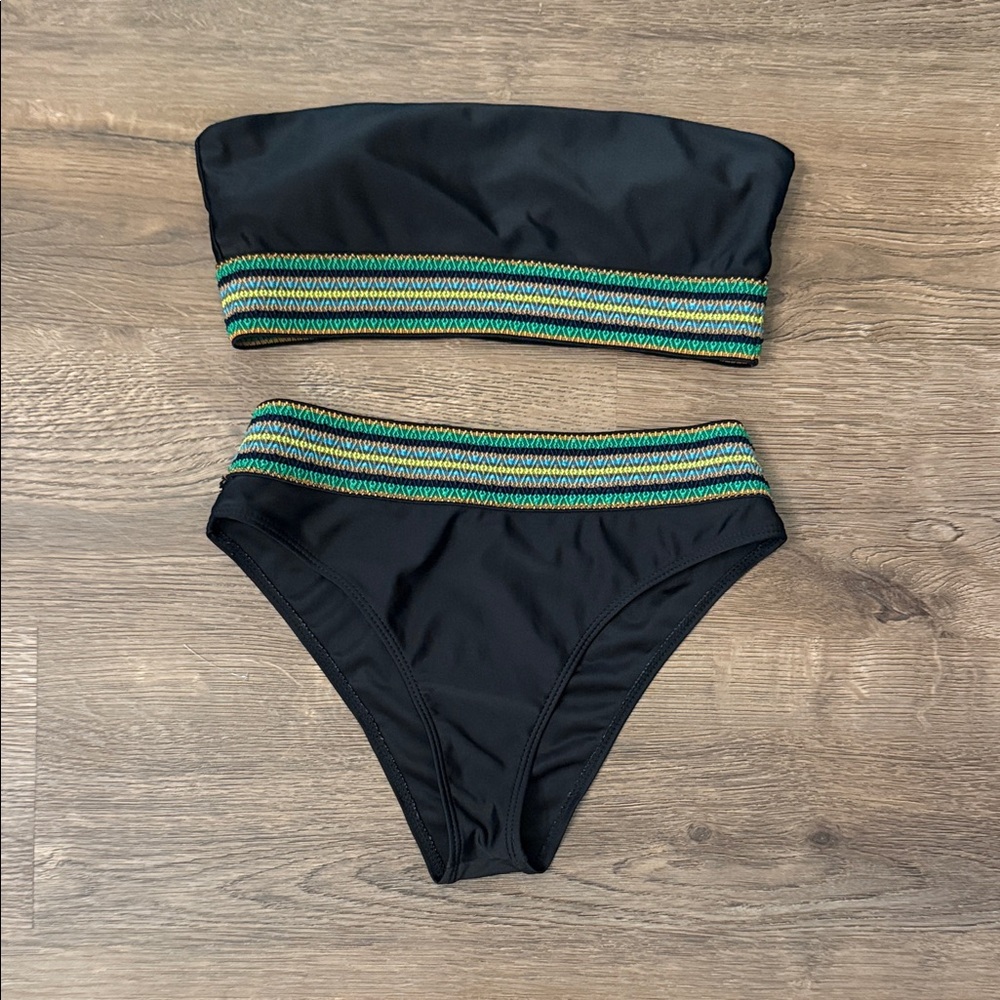 Black and Green Striped Bikini Set